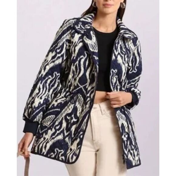 Bagatelle NYC quilted Ikat print navy‎ white jacket size XS - Picture 1 of 13